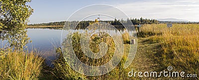 Beautiful moor lake kirchsee in autumn, with nature protection a Stock Photo