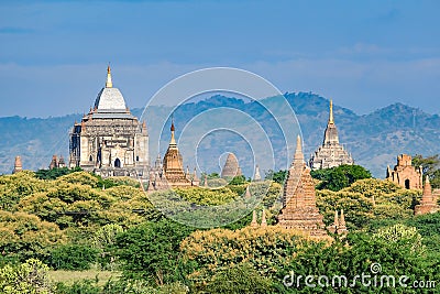 Beautiful morning ancient temples and pagoda in the Archaeological Zone, landmark and popular for tourist attractions and Stock Photo