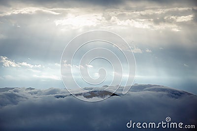 Beautiful morning mountains in fog. Summer mountains Stock Photo