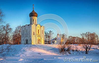 Morning view of the Church of the intercession on the Nerl in Bogolyubovo Stock Photo
