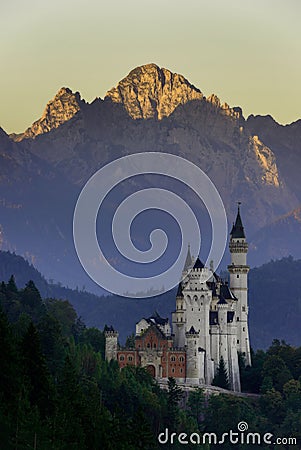 Beautiful morning view of the Neuschwanstein castle, Bavarian Alps, Bavaria, Germany. Typical alpine scenery. Stock Photo