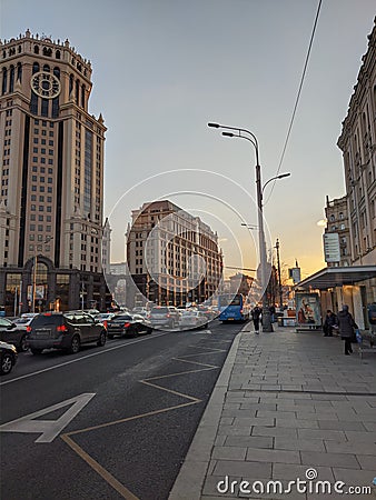 Delightful Moscow city sunset near paveletskaya station Editorial Stock Photo