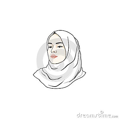 Beautiful Moslem Girl White Hijab Line Art Vector Design. Logo, Icon, Sign, Illustration Vector Illustration