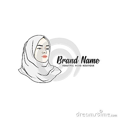 Beautiful Moslem Girl White Hijab Line Art Vector Design. Logo, Icon, Sign, Illustration Vector Illustration