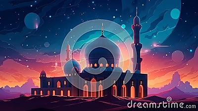 Beautiful Mosque Architecture in the Desert AI Generative Stock Photo