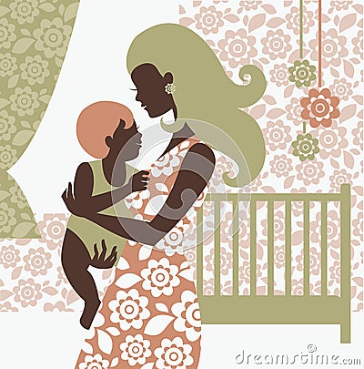 Beautiful mother silhouette with baby Vector Illustration