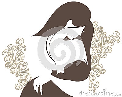 Beautiful mother silhouette with baby Stock Photo