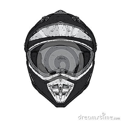 A beautiful motorcycle helmet. Vector illustration for a postcard, poster or print for clothes. Purebred puppy. Motorcycling. Vector Illustration