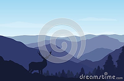 Beautiful mountain and forest landscape on sunny day Vector Illustration