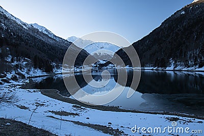 Beautiful mountain lake of artouste in sunrise dawn, pyrenees, france Stock Photo