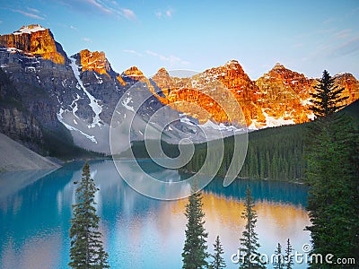 Mountain Lake Sunrise Scenery Nature Landscape Stock Photo