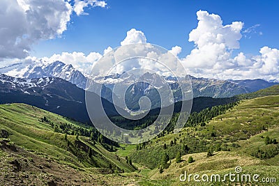A beautiful mountain landscape of the Dolomites. View from Passo Sella. Italy Stock Photo