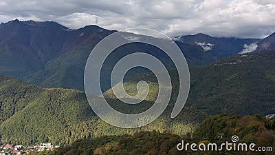 Natural green landscape and valley on the background. Russia, Sochi. Beautiful mountain landscape in Sochi. Amazing wildlife view Stock Photo