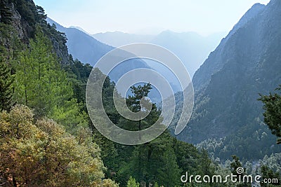 Beautiful mountain landscape. View of the mountains and sky. Samaria Gorge. Crete island in Greece. Stock Photo