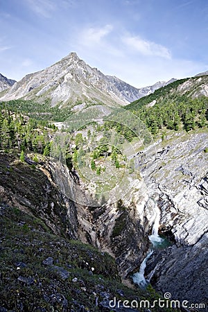 Beautiful mountain landscape and waterfalls.Russia Stock Photo