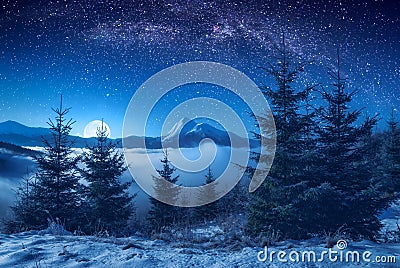 Beautiful mountain peak on a horizon at night Stock Photo