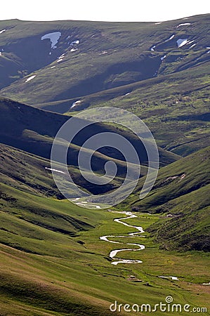 Beautiful mountain river meanders photography Stock Photo