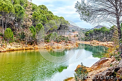 Beautiful mountain river valley. River Odiel. Andalucia. Spain. Stock Photo