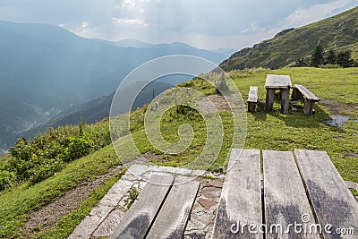 Beautiful mountain view from the Eho hut. The Troyan Balkan is exceptionally picturesque and offers a combination of wonderful. Stock Photo