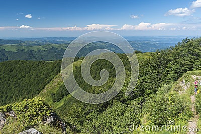 Beautiful mountain view from the entrances on the path to the Kozya Stena hut. Stock Photo