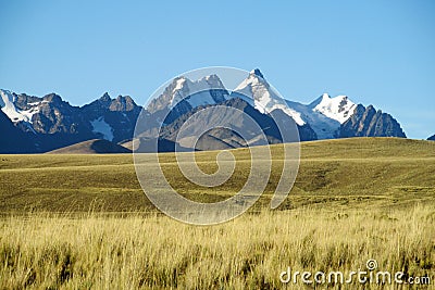 Beautiful mountains view across the field in the Andes, Cordillera Real, Bolivia Stock Photo