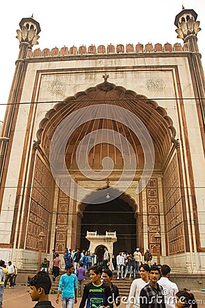 Entrance to Mihrab of Shahi Jama Masjid, Delhi, India Editorial Stock Photo