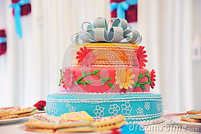 Beautiful multi-tiered wedding cake Stock Photo