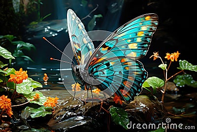 Beautiful multicolored butterfly on a flower Stock Photo