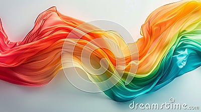 Beautiful multicolored flowing fabric in motion, creating an elegant, vibrant, and artistic wave pattern on a smooth background Stock Photo