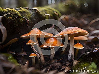 beautiful mushroom on moss in forest Stock Photo