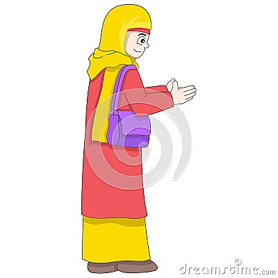 beautiful muslim girl is extending hand shaking hands Vector Illustration