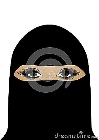 Beautiful Muslim woman in hijab, vertical portrait isolated on the white background, vector Vector Illustration