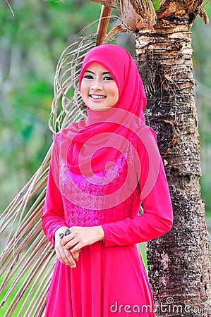 Beautiful muslimah lady wear blouse and hijab Stock Photo