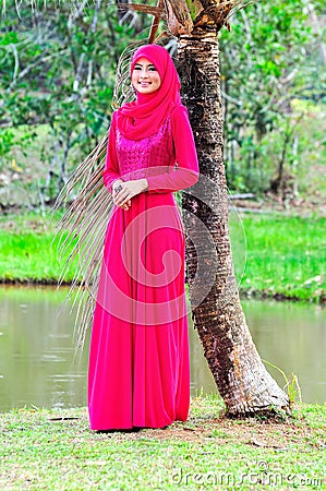 Beautiful muslimah lady wear blouse and hijab Stock Photo