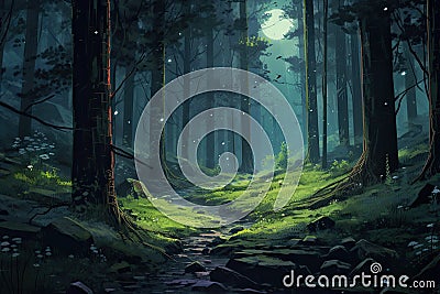 Beautiful mystical forest and sunbeam - Fantasy Wood Stock Photo