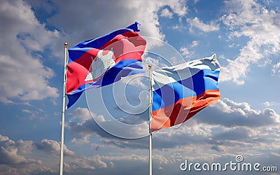 Beautiful national state flags of Russia and Cambodia Stock Photo