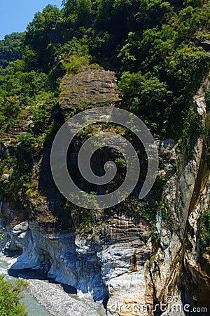 Beautiful natural canyon and turquoise stream hiking trail in Taroko National Park, Hualien, Taiwan Stock Photo