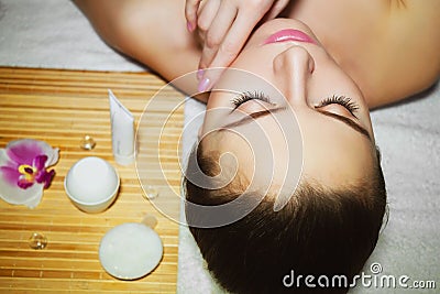 Beautiful natural girl woman in the spa salon, second chin, double chin Stock Photo