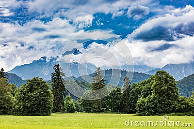 Beautiful natural landscape of the Alps. Forggensee and Schwangau, Germany, Bavaria Stock Photo