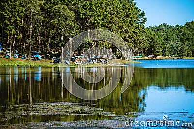 The beautiful natural landscape of the lake at pang ung, mae hong son in Thailand Stock Photo