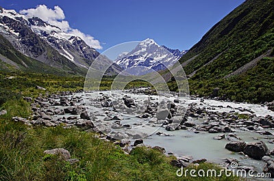 Valley Track, Mount Cook, New Zealand Stock Photo