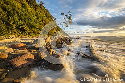 Beautiful, natural seascape. Sunset over the stormy sea Stock Photo