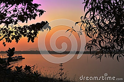 Beautiful natural sky colour in the evening just beside the lake Stock Photo