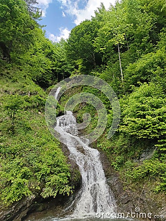 beautiful nature background landscape scenery waterfall in the mountains wallpaper trees and plants vegetation Stock Photo