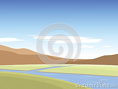Beautiful nature, field, river, sky and mountains vector, Vector Illustration