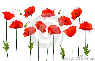 Beautiful nature poppy background. Vector Illustration