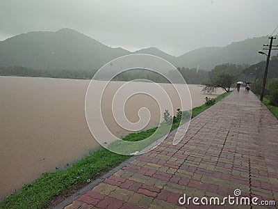 Beautiful nature view in this photo. monsson season lake side view. Editorial Stock Photo