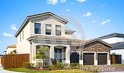 Beautiful Neighborhood of luxury modern homes in Miami Florida Stock Photo