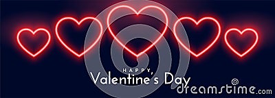 Beautiful neon hearts banner for valentines day Vector Illustration