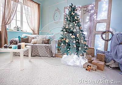 Beautiful New Year Holiday decorated room Stock Photo